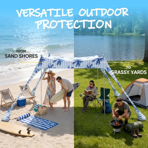 Vista 12 de Sekey Toldo de playa de aluminio con protección solar UPF 50+ - Toldo de playa portátil de 10 x 10 pies con cuerda resistente al viento y postes