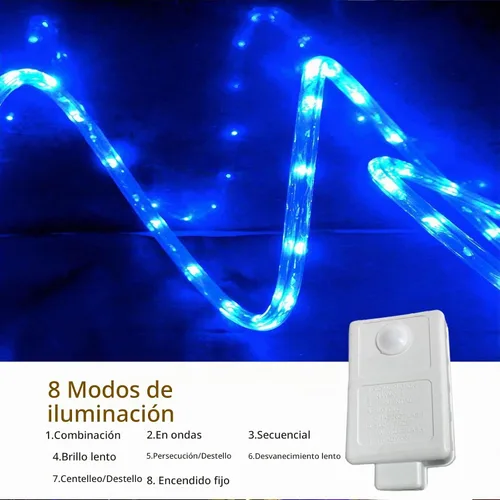 Vista 3 de 50 pies de luces LED de cuerda al aire libre, luces de tubo flexibles y conectables con 8 modos, iluminación LED de cuerda impermeable para Azul