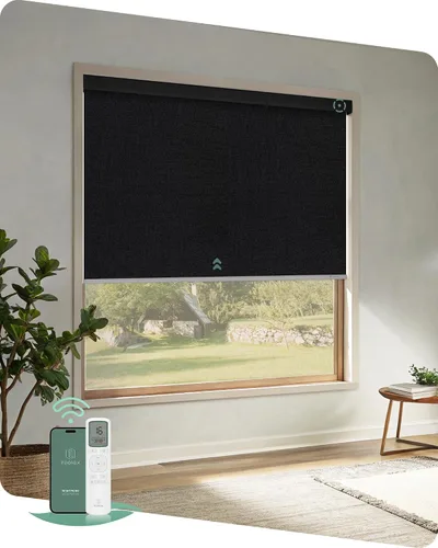 Vista 25 de Yoolax Persianas motorizadas con control remoto, persianas opacas remotas para ventanas, persianas enrollables automáticas inalámbricas persianas