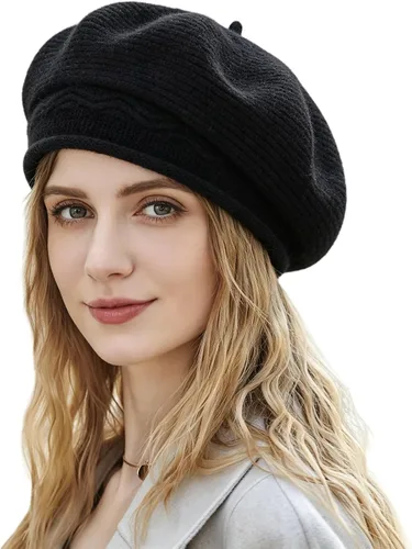 Vista 10 de Sombrero boina para mujer, estilo francés, forro de lana cálido, boina de invierno, moda, gorro tejido de punto Beige