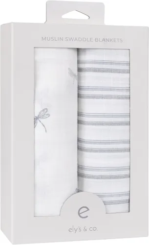Vista 2 de Ely's & Co. Mantas Envolventes de Muselina Paquete de 2 para Bebé Niño, 100% Algodón Muselina Mantas Envolventes Receptoras Extra Grandes, 47"x47