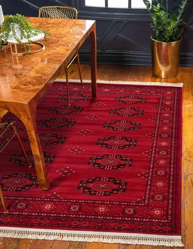 Vista 10 de Unique Loom Tekke Collection - Alfombra Khabour (3 pies 1 pulgada, redonda, rojo/negro)