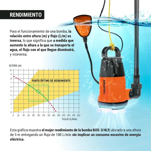 Vista 5 de TRUPER BOS-3/4LP Bombas de agua limpia sumergibles 3/4Hp (560 w)