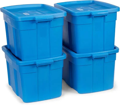 Vista 10 de Rubbermaid Roughneck Tote - Paquete de 6 unidades, 14 galones, fabricado en Estados Unidos, color azul patrimonio, contenedores de almacenamiento
