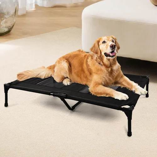 Vista 12 de Cama elevada para perros al aire libre, cuna elevada portátil con refrigeración, cama lavable para mascotas, perros pequeños, color negro