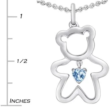 Vista 2 de Star K - Collar con colgante de oso de peluche (plata de ley, 0.157in, forma de corazón)