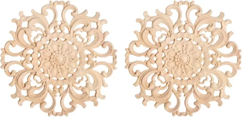 Vista 10 de 1 unid apliques tallados en madera redondos Onlays adhesivos para muebles 1 paquete