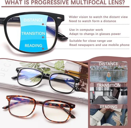Vista 4 de Gafas de lectura progresivas multifocales antiluz azul para mujeres y hombres, marco de anteojos de moda