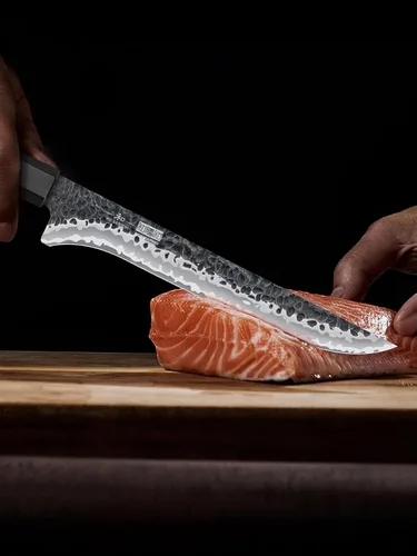 Vista 5 de HOSHANHO - Cuchillo de filetear de 7 pulgadas, cuchillo para deshuesar forjado a mano y afilado como una navaja, cuchillos de pescado de acero súper