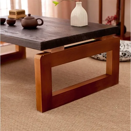 Vista 6 de Mesa de Centro Mesa de centro moderna de madera estilo japonés, mesa de té de madera maciza simple, ventana de bahía, tatami, pequeña mesa baja