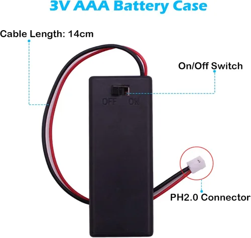 Vista 2 de Soporte de batería - 5 piezas 3V AAA caja de almacenamiento de la caja de la batería con interruptor de encendido/apagado y cables PH2.0 JST