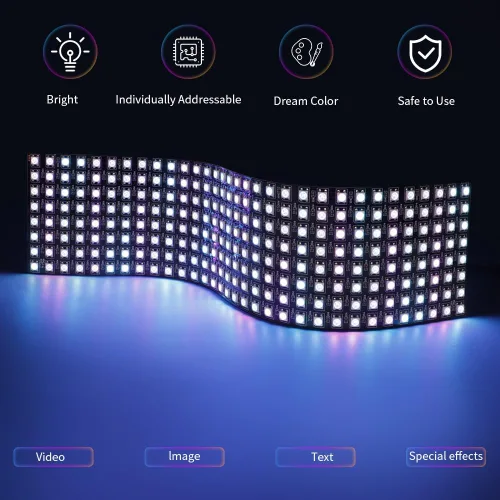 Vista 2 de WS2812B RGB LED Digital Flexible Panel de luz direccionable individualmente WS2812 8X8 16X16 8X32 Módulo LED Matriz Pantalla DC5V