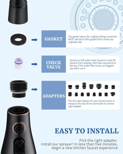Vista 3 de Kitchen Faucet Spray Head Replacement, Pull Down Sprayer with 15 Adapters Bronce frotado con aceite