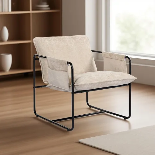 Vista 6 de Silla de acento moderna, cómodas sillas de sala de estar con reposabrazos, silla de lectura para dormitorio, silla de metal tapizada de chenilla