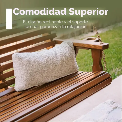 Vista 6 de Columpio Amish resistente para terraza (800 lb) con cadenas para colgar y posavasos, Unfinished