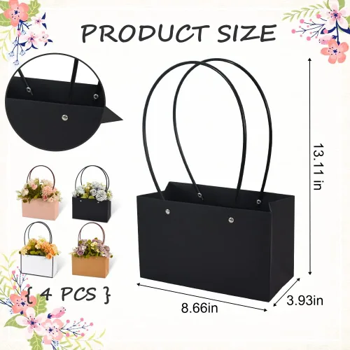 Vista 2 de BEISHIDA Bolsas de regalo de múltiples flores para ramos, 4 cajas rectangulares para ramo de flores con asa para embalaje de ramos, envoltura