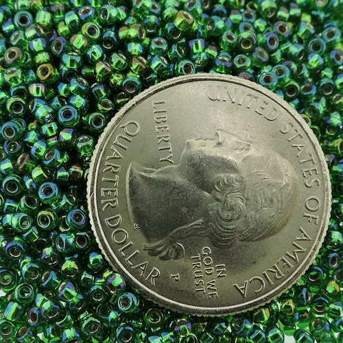 Vista 3 de Green AB Silver Lined Miyuki - Cuentas redondas japonesas de cristal rocailles 11/0 de aproximadamente 0.85 oz y 5 pulgadas