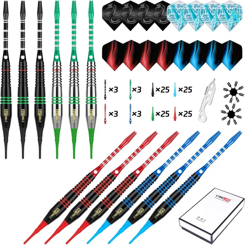 Vista 5 de CyeeLife Punta de plástico para dardos – Juego de dardos de punta suave – 12 piezas de 0.63 oz con 4 colores de aluminio premium, 100 puntas
