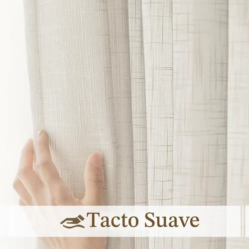Vista 9 de FMFUNCTEX - Cortinas semitransparentes de lino de 114 cm de largo para dormitorio y sala de estar, paneles beige de lino texturizado para ventana