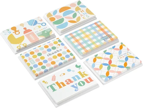 Vista 4 de Hallmark Surtido de tarjetas de agradecimiento para bebé, pastel retro (48 tarjetas con sobres)