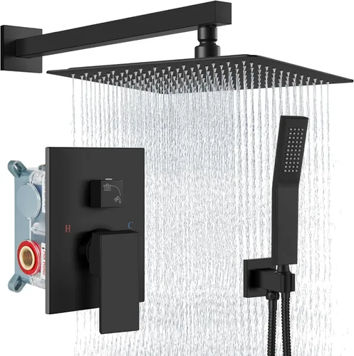 Vista 25 de Aolemi Sistema de ducha tipo lluvia de 12 pulgadas, cabezal de ducha cepillado Nikcel Combo Set con ducha de mano válvula de montaje en pared grifo
