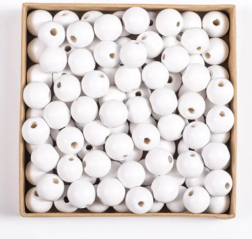 Vista 20 de Decoendiy 100 cuentas de madera para manualidades, cuentas redondas de madera de 0.630 in, cuentas de madera naturales pulidas de granja, cuentas