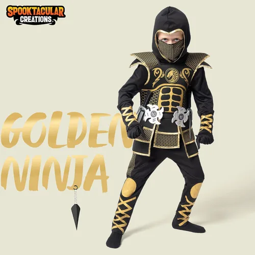 Vista 2 de Spooktacular Creations Kids Golden Ninja costume for Boys Halloween Dress Up