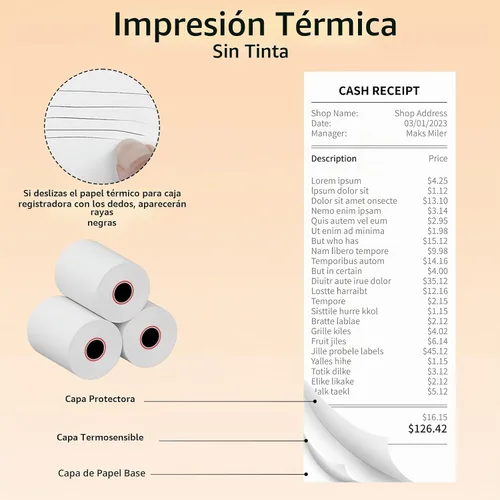 Vista 4 de Papel térmico de recibo de 2-1/4 pulgadas x 50 pies (10 rollos), se adapta a impresoras térmicas POS de 2.283 in, calidad premium, biodegradable