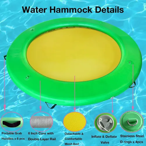 Vista 8 de Water Hammock Inflatable Dock, 3.8ft/6ft/8ft Floating Raft Circular Water Island, Float Rings Air Mesh Platform for Lake/River/Swim Pool