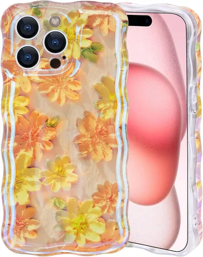 Vista 7 de IDweel Funda para iPhone 11, Lujosa Pintura al Óleo Retro Colorida con Patrón de Flores Brillantes Impresas, Lindo Borde Ondulado Rizado, Exquisita