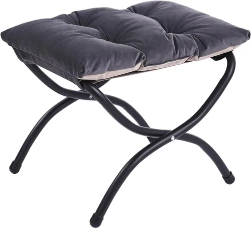 Vista 13 de LITA Taburete reposapiés tapizado plegable, moderno y pequeño otomano portátil con cojín de algodón grueso desmontable acolchado con marco de metal