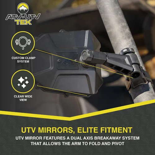 Vista 3 de ATV TEK, UTVMIR-ES1, Elite UTV Deluxe Espejo de un solo lado con doble eje Breakaway - Tubo redondo y jaulas perfiladas