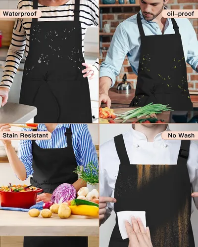 Vista 7 de Hugitout Delantal de chef unisex con correas ajustables y dos bolsillos para uniforme de trabajo, delantal impermeable