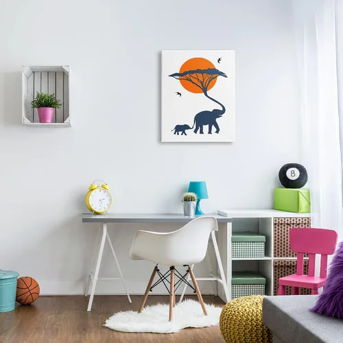 Vista 2 de Stupell Industries Lienzo decorativo para pared, diseño moderno de safari africano, diseño de elefantes, diseño de Atelier, 24 x 30 pulgadas
