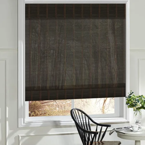 Vista 9 de Cortinas romanas de madera para ventana, cortinas de bambú opacas forradas, fácil instalación para el hogar y el jardín, patrón 1