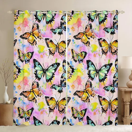 Vista 20 de Castle Fairy Daisy Florals Curtains for Living Room,Cartoon Wildflowers Window Drapes Bedroom Blackout,Retro Country Style Window Treatment Grommet