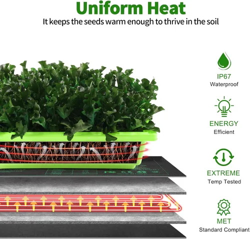 Vista 4 de Alfombrilla térmica de plántulas con certificación MET mejorada de 10 x 20.75 pulgadas, almohadilla térmica impermeable para germinación