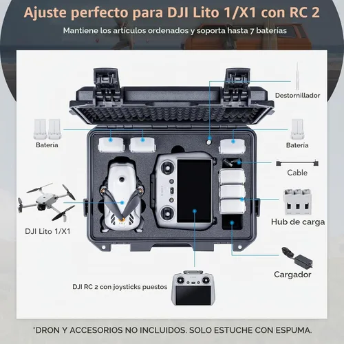 Vista 2 de Lykus Titan LT110 - Funda rígida impermeable para DJI Lito 1/Lito X1 Fly More Combo, compatible con controlador RC2/RC-N3, hasta 7 baterías, correa