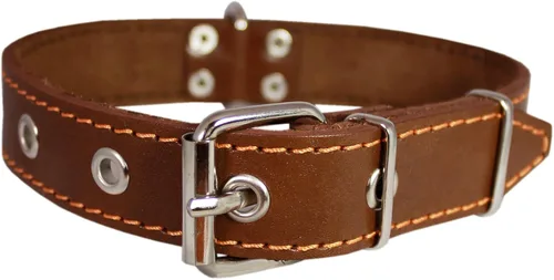 Vista 2 de Collar de perro de cuero genuino de 1.25 x 22 pulgadas, se adapta a cuello de 15 a 20 pulgadas, marrón