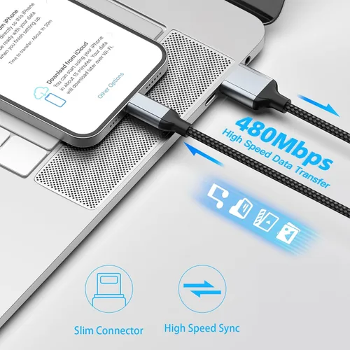 Vista 5 de Cable de carga para iPhone de 2 pies, paquete de 2 cables USB a Lightning [certificado MFi] de 2 pies para automóvil, cable corto trenzado de carga