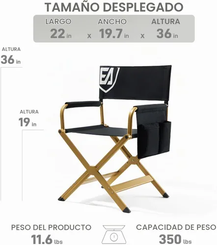 Vista 3 de EVER ADVANCED Silla de directores de aluminio, sillas plegables de cine de estudio, silla de vendedor de eventos, 19 pulgadas de altura del asiento