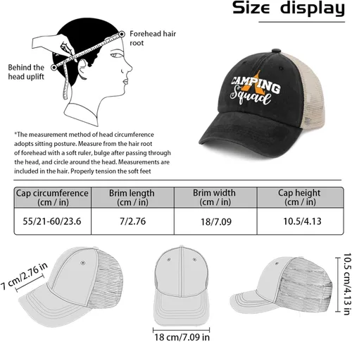 Vista 4 de Camping Squad Golf Hat Youth Golf Hat AllBlack Mens Hats Gifts for Daughter Sun Caps