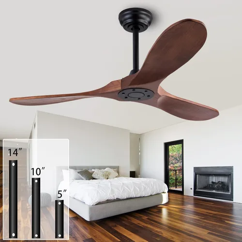 Vista 17 de 52” Silent Solid Wood Ceiling Fan Light, with 6-speed remote control, black