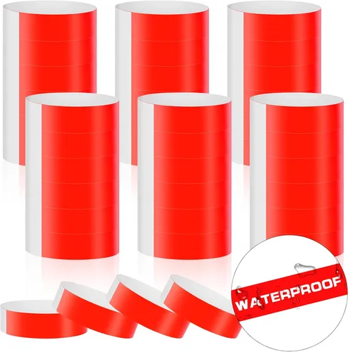 Vista 8 de 300 pulseras para eventos, muñequeras de neón impermeables para fiestas, ligeras pulseras de papel de concierto, bandas adhesivas de mano, color azul