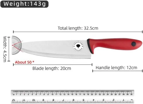 Vista 6 de Cuchillo de cocina de 8 pulgadas, cuchillo de chef de grado alimenticio, cuchillo de cocina profesional con mango de polipropileno antideslizante