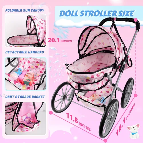 Vista 4 de SMILESSKIDDO - Juego de juguete de cochecito de muñeca bebé - Muñecas blandas de 12 pulgadas con accesorios, silla de comedor, ropa para muñecas