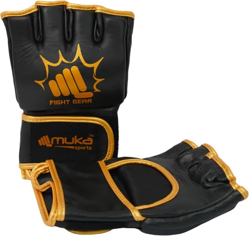 Vista 6 de Guantes MMA para hombre, guantes de boxeo con palma abierta, guantes de boxeo de cuero para artes marciales para hombres y mujeres, guantes