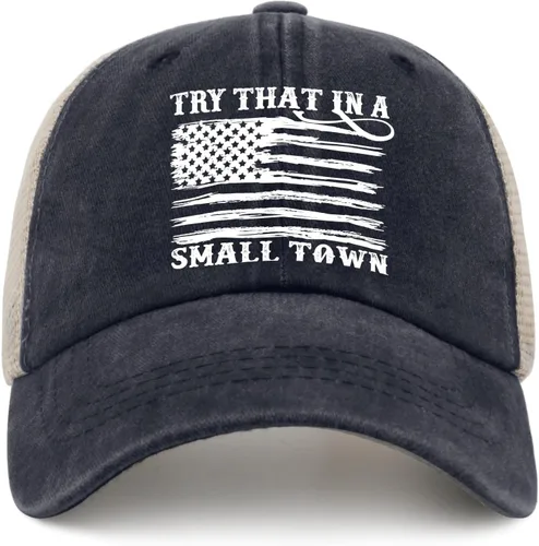 Vista 18 de Hat Try That in Small Towns Trucker Hat Men Funny Mesh Cap for Summer