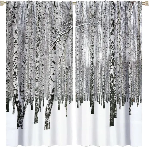 Vista 64 de Cortina opaca de bosque de verano, diseño de ramas de bosque, con bolsillo para barra, cortinas farbic con bolsillo para barra, comedor, cafetería