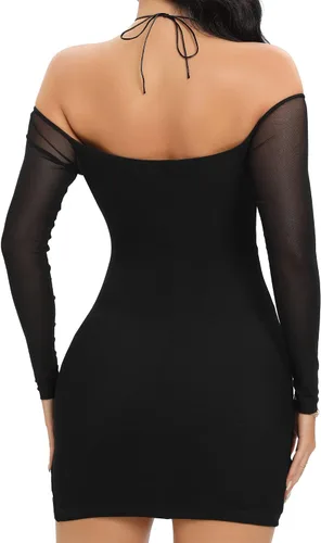 Vista 5 de Just Quella Vestido largo de malla con cuello halter para mujer